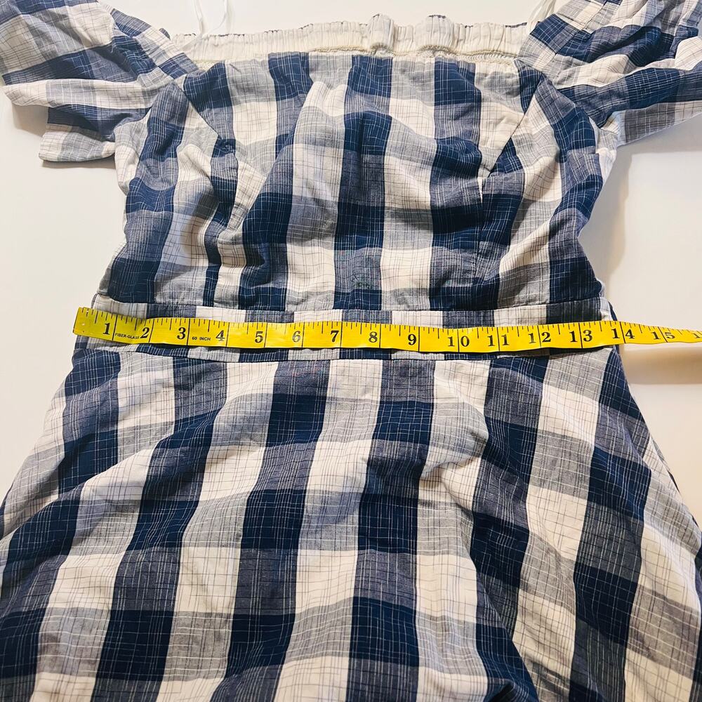 Adelyn Rae Daisy Dress Size Medium Gingham Off Shoulder Open Back Blue White - Picture 13 of 15